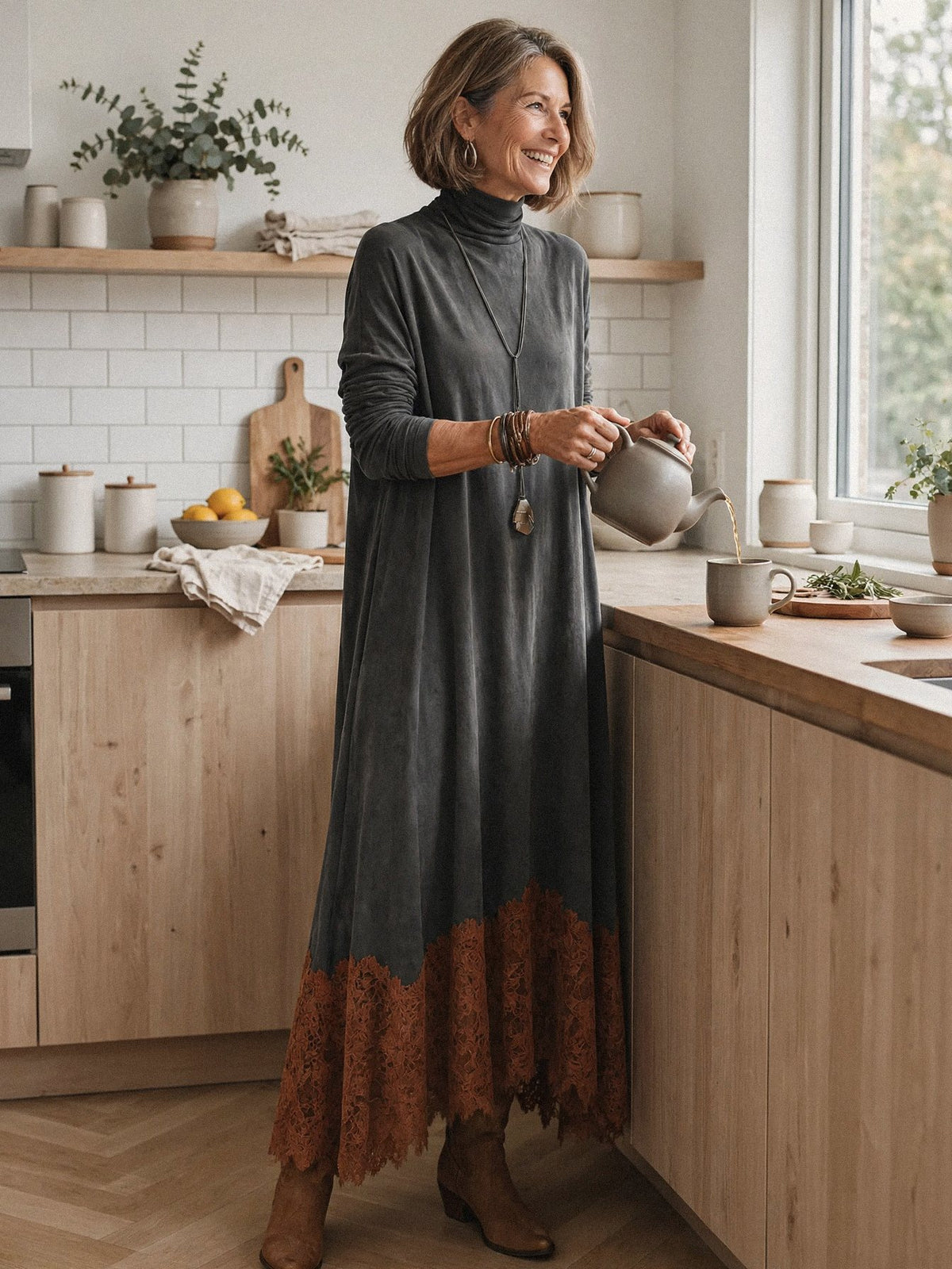 Maksimekko pitsihelmalla harmaa – Bonvayana